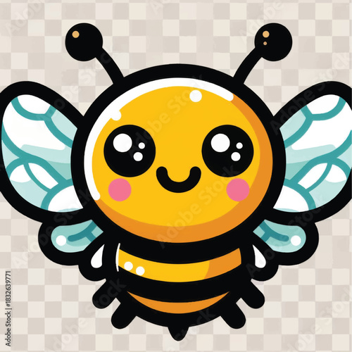 Cute Cartoon Bee with Big Eyes and Rosy Cheeks Illustration.