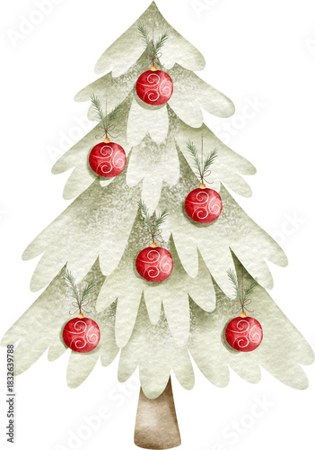 Watercolor Christmas Tree Illustration – Hand-Painted Holiday Winter Decoration