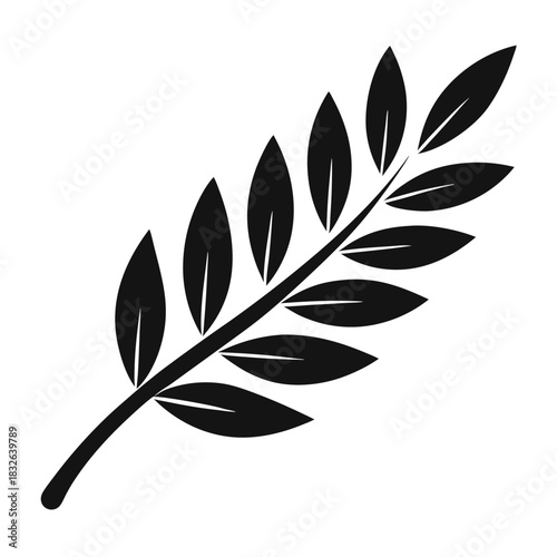 Silhouette branch with leaves creates a clean natural pattern against a white surface