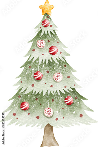 Watercolor Christmas Tree Illustration – Hand-Painted Holiday Winter Decoration