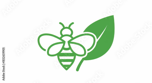 Green Bee and Leaf Icon Symbolizing Nature and Ecology.