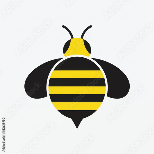 Simple flat design bee icon with yellow and black stripes.