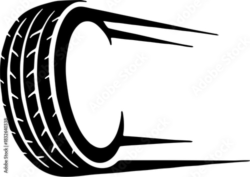 Car Wheel Silhouette with Fast Motion Lines.