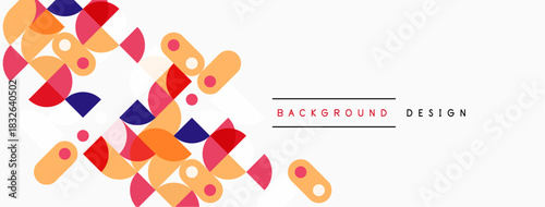 Abstract colorful shapes overlap, creating dynamic background. Minimalist design features warm tones, geometric forms. Simple, modern aesthetic.