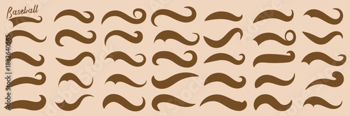 Baseball swoosh decorative calligraphic tail element. Underline retro swoop wave line for athletic tshirt. Hand drawn curly swishes, swash, twiddle. Vector illustrator