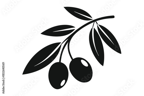 A black olive branch adorned with lush leaves presents a simple icon
