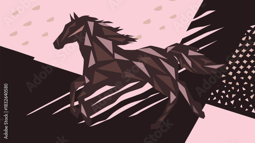 Dynamic Low Poly Horse Artwork with Abstract Patterns and Hues