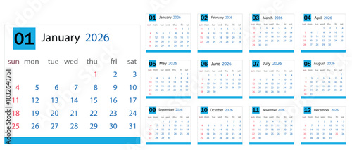 Spanish calendar and planner 2026 year, schedule month calender, organizer template. Week starts on Monday. Business personal page for Spain. Modern simple dairy. Vector illustration.