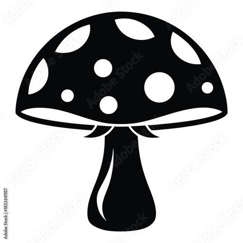 Black mushroom with white spots shows detailed pattern against a clean white backdrop
