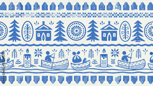 Charming Scandinavian folk art pattern evoking cozy winter holidays and rustic charm, originally a vector graphic