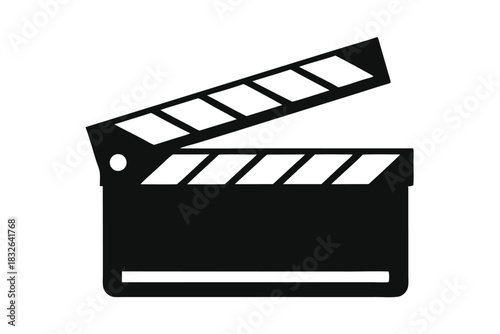 Open black clapperboard shows the start of film production on a white background