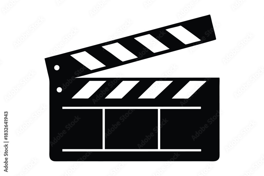 Obraz premium A black film clapperboard with white stripes is seen open, ready for filming