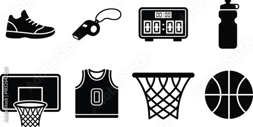 Silhouette  Basketball Equipment Icons for Sport Team Branding vector
