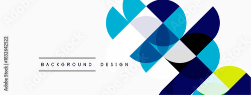 Abstract geometric shapes overlap, creating dynamic visual effect. Blue, yellow hues dominate white background. Modern design element.