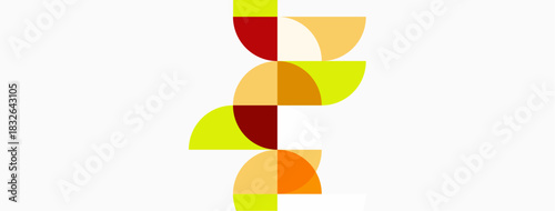 Abstract geometric design. Overlapping semicircles create dynamic composition. Warm color palette dominates, with beige background.