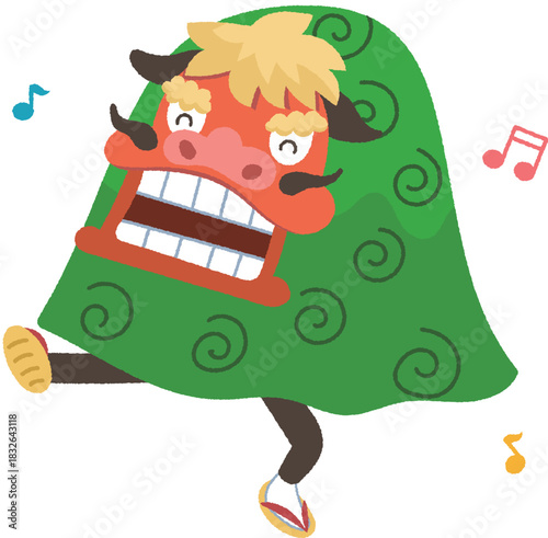 笑顔で踊る獅子舞