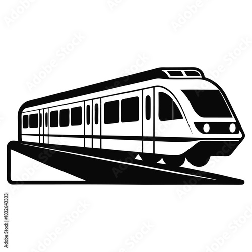 High speed train moves on the rail in a minimalist black and white style