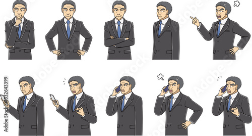 スーツの中年男性・上半身・正面・斜め向き・10種セット