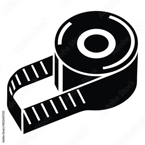 Black and white shows a measuring tape and its reel in detail