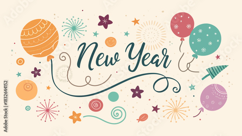 Celebratory vector design for New Year 2026, featuring festive elements and a joyful atmosphere for greetings.