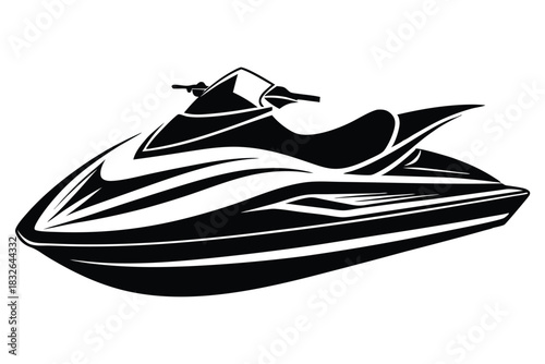 Jet ski with handlebars and seating in black and white makes a sporty statement