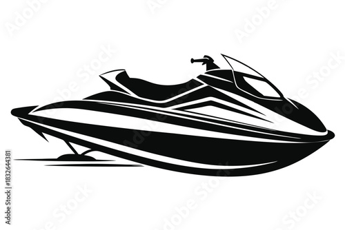 Striking black and white jet ski showcases its streamlined form and design
