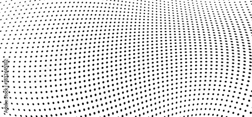 Graphic halftone dotted swirl background with distorted grain effect for poster, business card, and clean layout