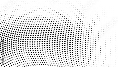 Halftone dotted wave gradient background with geometric twist for print template, catalog cover, and design layout