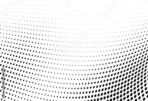 Curved monochrome halftone dotted abstract gradient surface