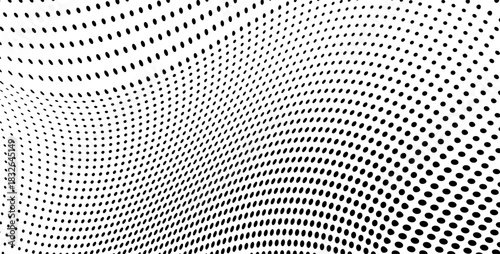 Retro abstract halftone dotted curved background with depth