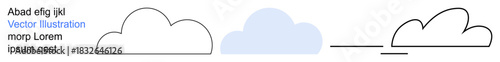 Weather symbols, graphic design, UI elements, icons, minimalism, and abstract shapes. Three cloud variations in outline, solid and dotted styles. Weather and graphic design concepts