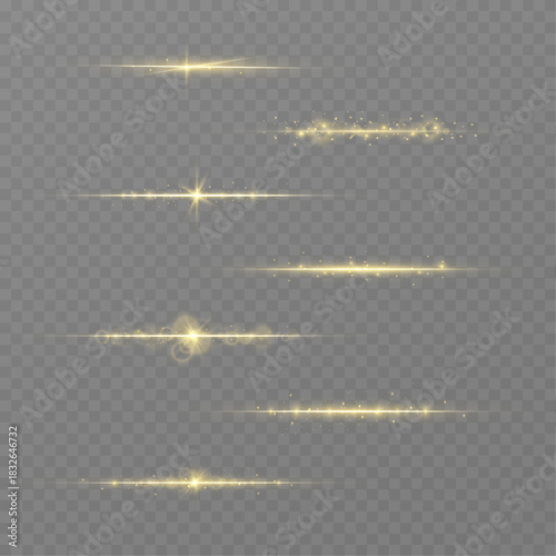 A radiant golden beam stretches smoothly, emitting a warm shimmering glow. Its polished metallic tone adds luxury and clarity. Perfect for premium design accents. VECTOR