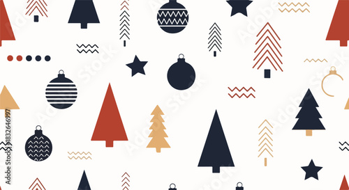 Festive Xmas Design with Abstract Christmas Tree and Bauble Pattern