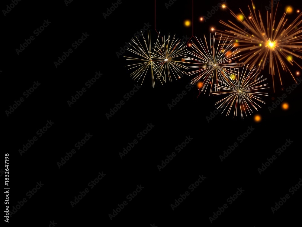 Fototapeta premium Golden sparkling fireworks on a dark background. - 60 characters