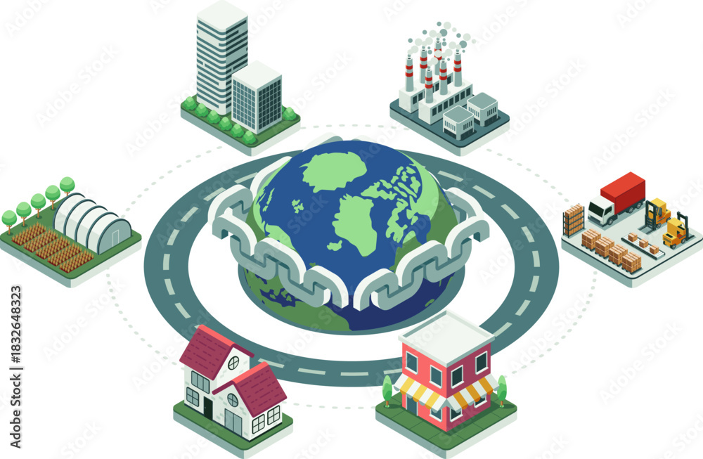 Naklejka premium Isometric Supply Chain Management Cycle