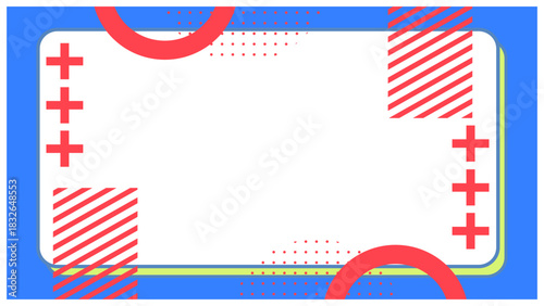 ポップで可愛いメンフィス背景フレーム 青 赤