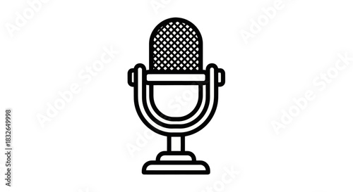Minimalistic Black and White Line Art Illustration of a Vintage Microphone with Classic Design for