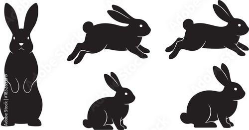 Rabbit Silhouette Vector Bundle – Cute Bunny Poses, Wildlife Animal Clipart Pack for Easter, Spring, and Craft Design