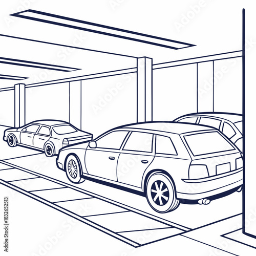 “Outline-style vehicles lined up in a parking area.”