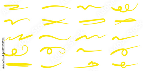 Squiggle brush scribble underline. Marker pen emphasis highlight swoosh stroke. Vector swoosh brush underline set for accent, marker emphasis squiggle element. hand drawn squiggle, grunge lines. 