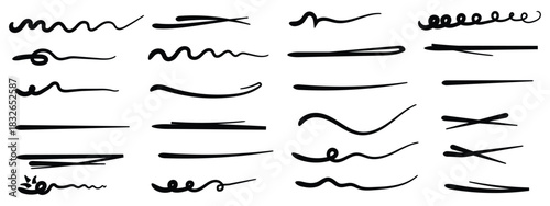 Set of hand drawn doodle lines underlines and squiggle lines, scribbles elements. Decorative doodles sketch scribble hand drawn handmade pencil pen marker. hand drawn squiggle,  grunge lines. EPS 10. 