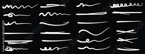 Set of hand drawn doodle lines underlines and squiggle lines, scribbles elements. Decorative doodles sketch scribble hand drawn handmade pencil pen marker. hand drawn squiggle,  grunge lines. EPS 10. 