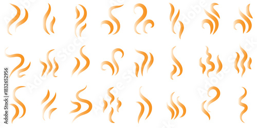 Doodle smoke icons set. Water steam symbols. Hand drawn hot vapors. Line air smell symbols. Doodle fire smoke icons. Vector illustration isolated on white background