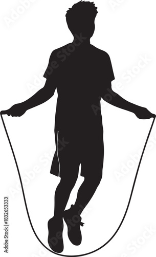 Silhouette of a male figure actively skipping rope, illustrating fitness, exercise, and dynamic sport activity.