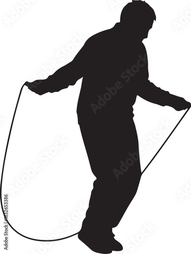Silhouette of person actively skipping rope, performing a dynamic fitness and cardio workout
