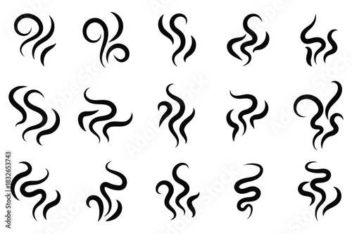 Fire steam or Line smoke doodle hand drawn set. smell waves from food or coffee and beverages sketch style