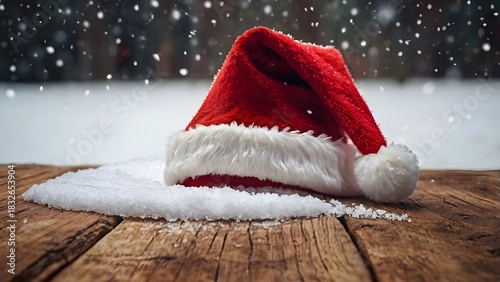  Santa Hat on Wooden Table