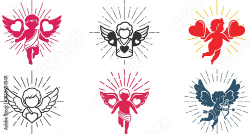 Love cherub icons set