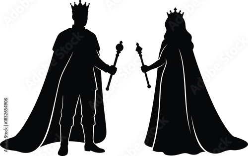 Royal silhouettes of a king and queen in regal attire vector