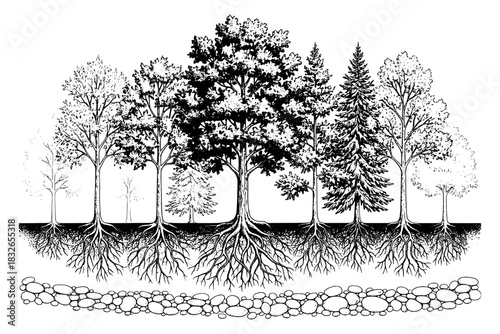 set of trees.
Architectural Drawings  Minimal CAD Tree Line Drawing.
Wetland Forest Section, Side View